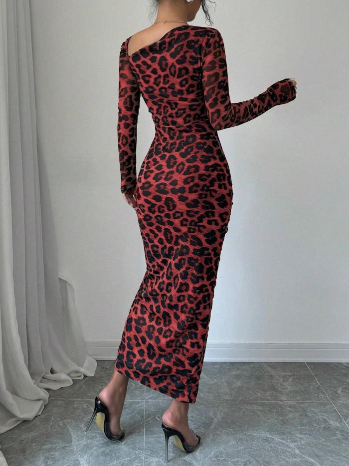Sexy Leopard Print Drawstring Split Maxi Dress ✨
