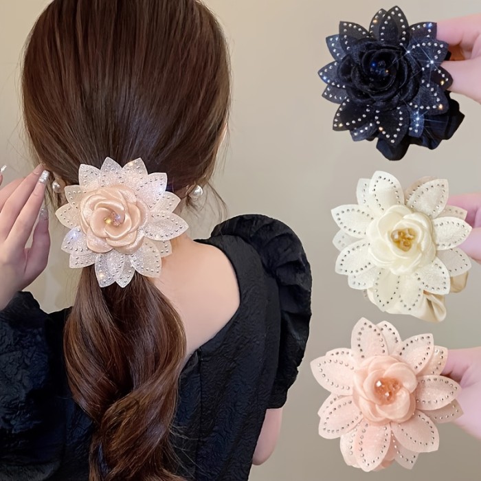 ✨ Elegant Faux Diamond Camellia Hair Tie ✨