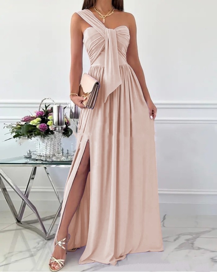 One Shoulder Ruched Split Evening Maxi Dress ✨