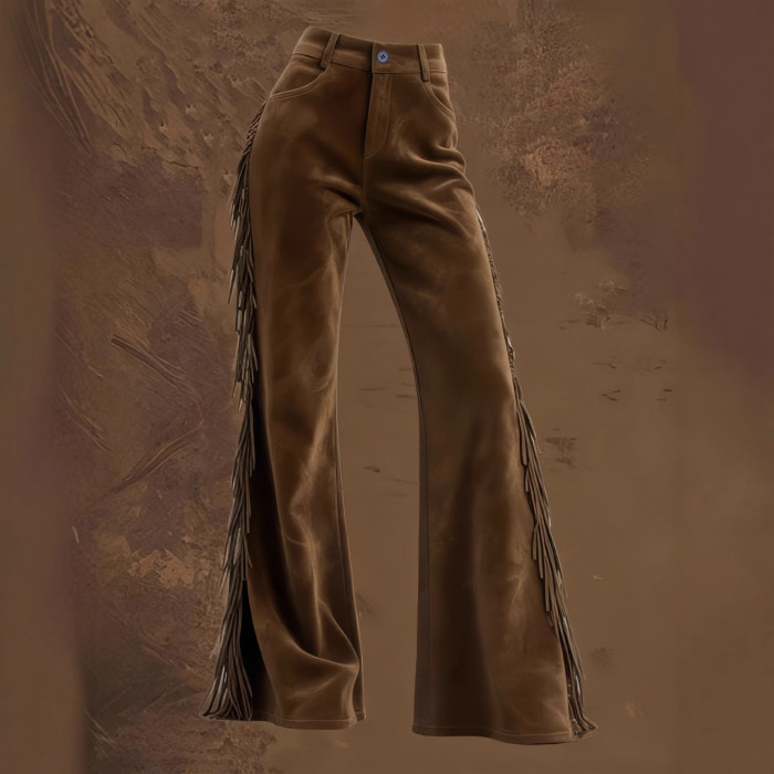 Retro Western Tassel Suede Flared Pants ✨