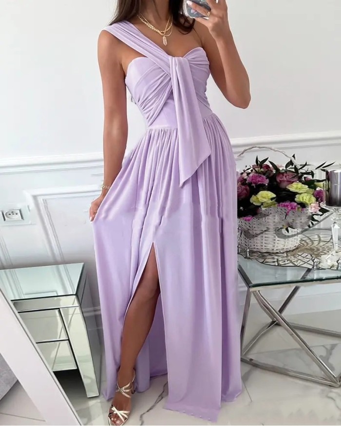 One Shoulder Ruched Split Evening Maxi Dress ✨
