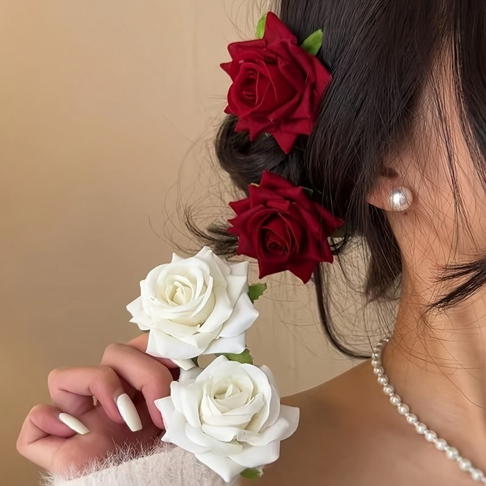 Boho Rose Flower Hair Clips (2pcs) ✨