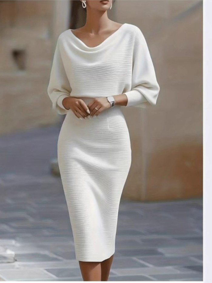 Elegant Bat Sleeve Boat Collar Split Midi Dress ✨