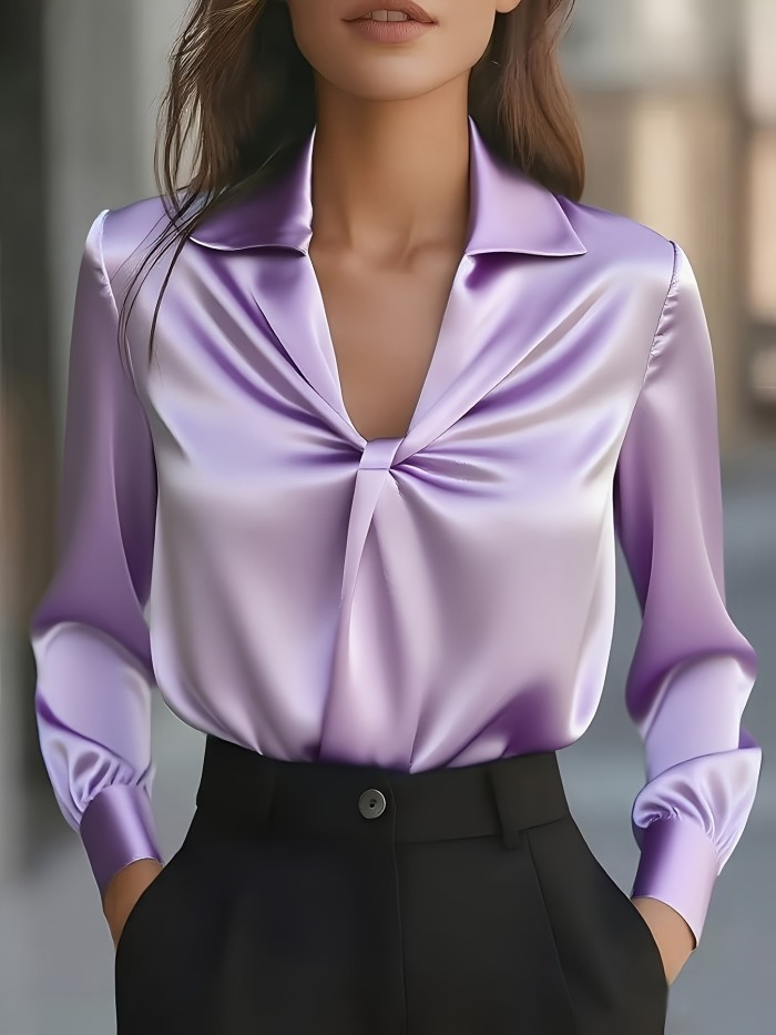 Temperament Satin Pleated Long Sleeve Shirt ✨