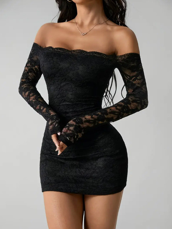 Off-Shoulder Lace Bodycon Dress ✨