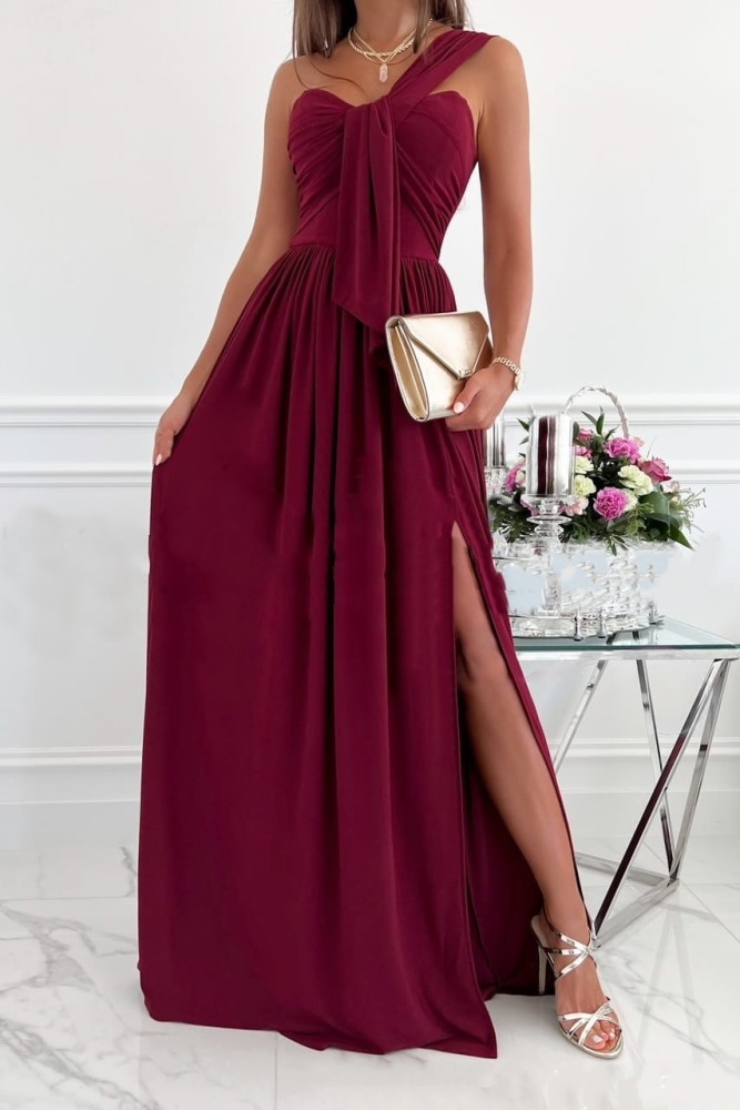 One Shoulder Ruched Split Evening Maxi Dress ✨