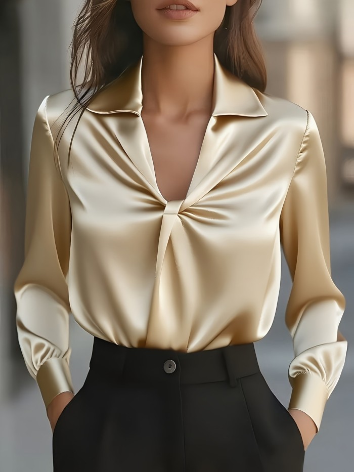 Temperament Satin Pleated Long Sleeve Shirt ✨