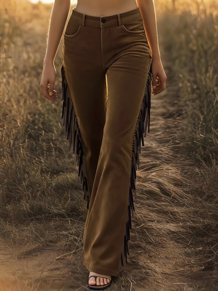 Retro Western Tassel Suede Flared Pants ✨