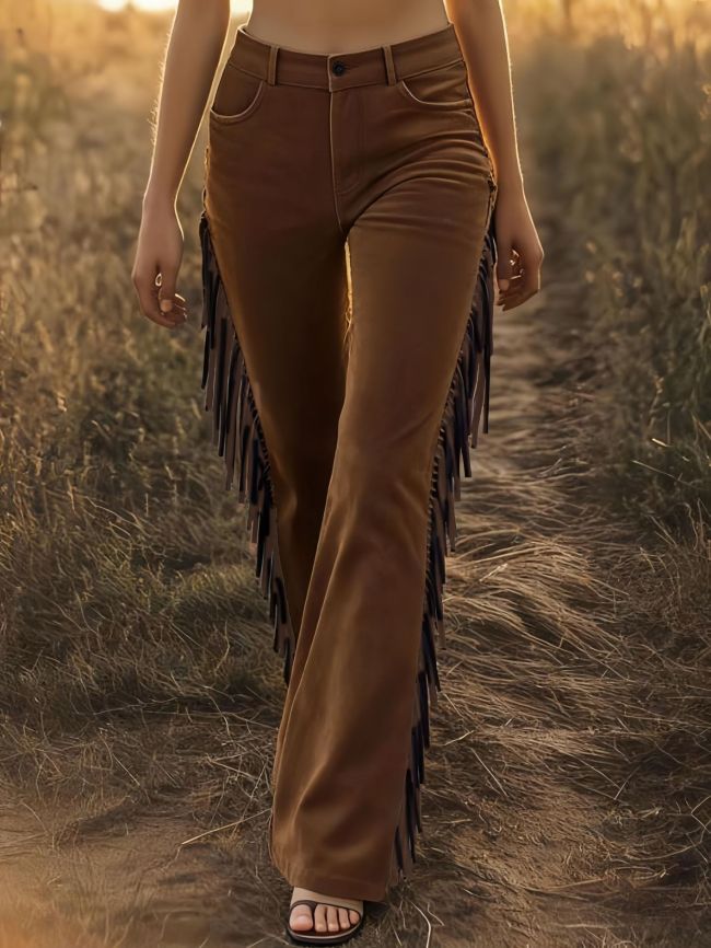 Retro Western Tassel Suede Flared Pants ✨