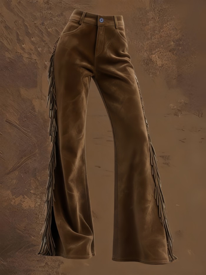 Retro Western Tassel Suede Flared Pants ✨