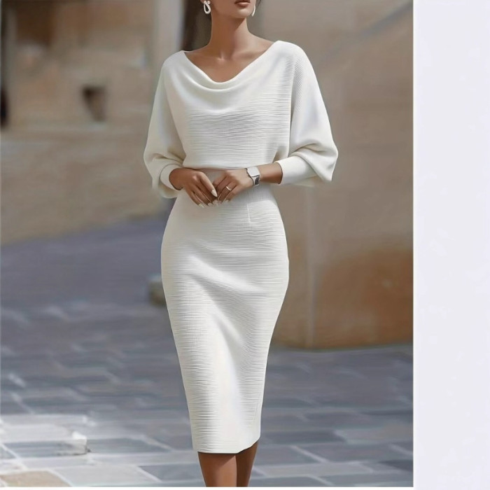 Elegant Bat Sleeve Boat Collar Split Midi Dress ✨