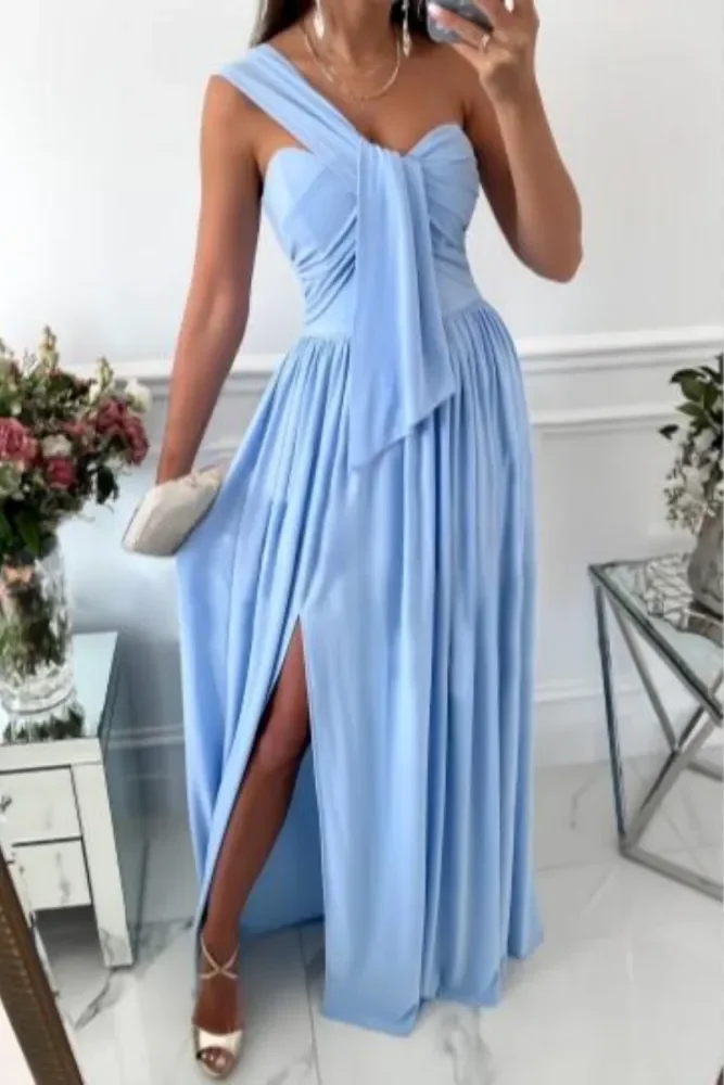 One Shoulder Ruched Split Evening Maxi Dress ✨
