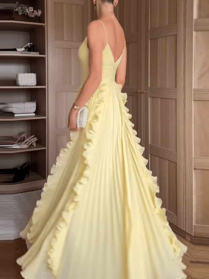 ✨ Elegant Pleated Ruffle Maxi Cami Dress ✨