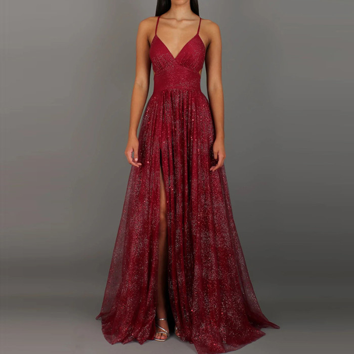 ✨ Sequin Deep V-Neck Split Evening Dress ✨