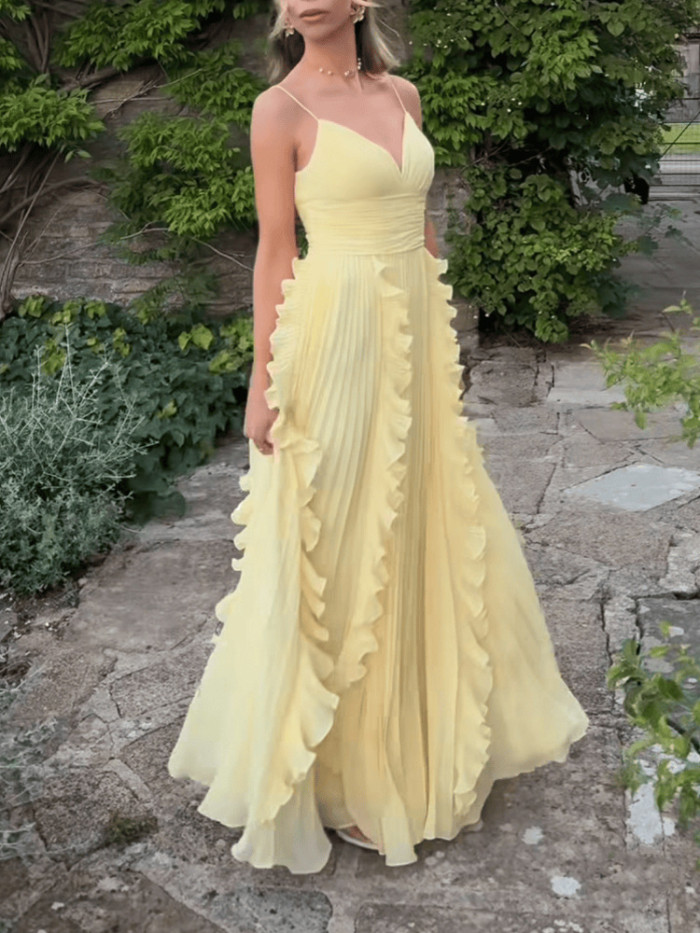 ✨ Elegant Pleated Ruffle Maxi Cami Dress ✨