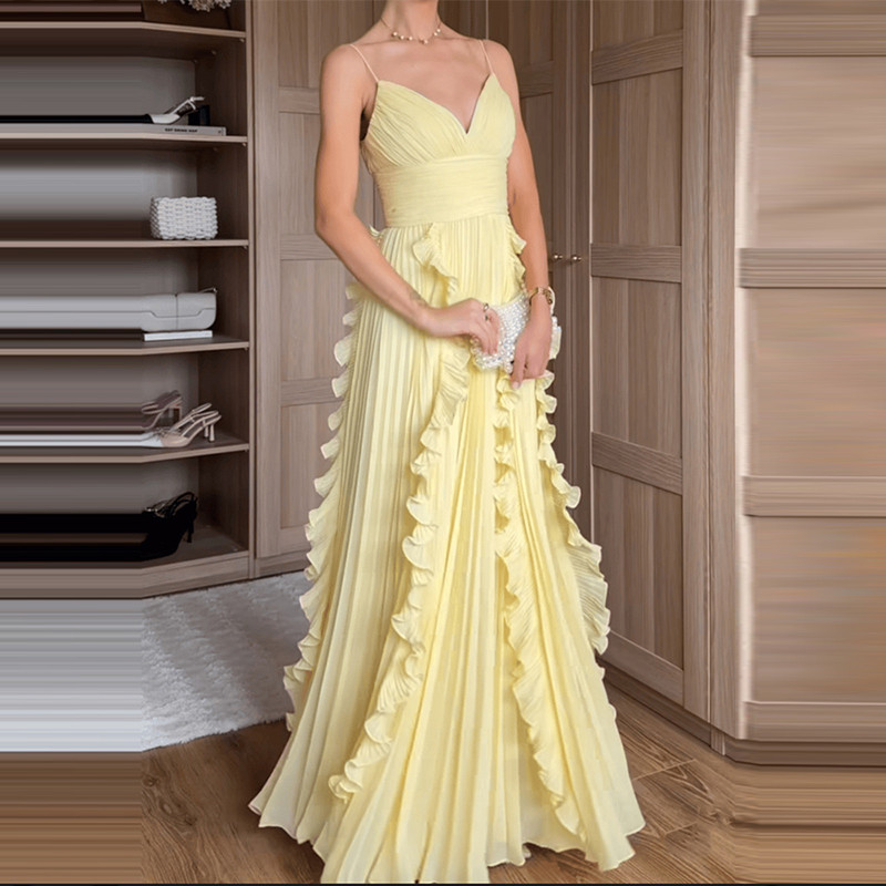 ✨ Elegant Pleated Ruffle Maxi Cami Dress ✨