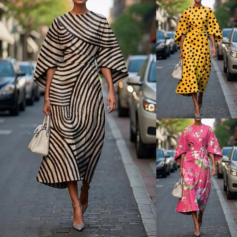 Elegant Floral Print Wide Sleeve Midi Dress ✨