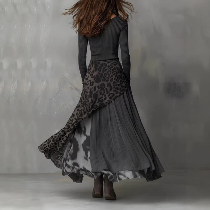 ✨ Splicing Leopard Print Ruffle Maxi Dress ✨