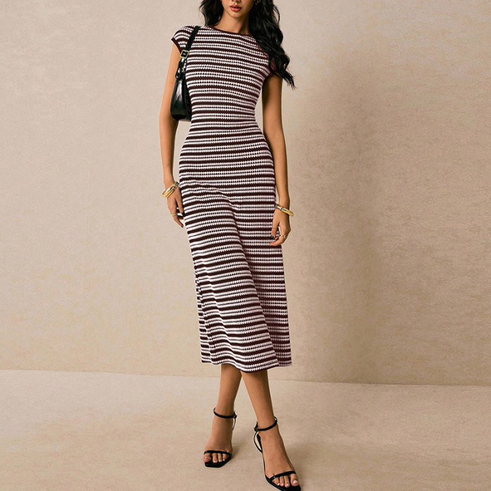 ✨ Summer Striped O-Neck Beach Long Dress ✨