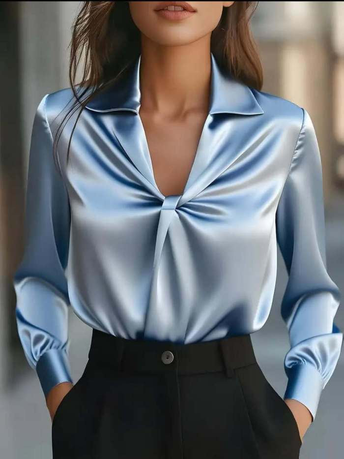 Temperament Satin Pleated Long Sleeve Shirt ✨