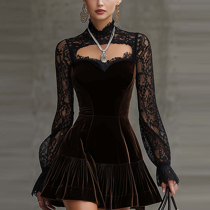 ✨ Sexy Velvet Lace Hollow Out Mini Dress ✨