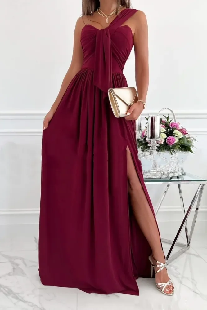 One Shoulder Ruched Split Evening Maxi Dress ✨