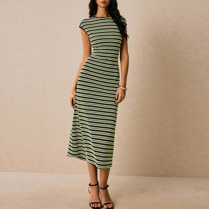✨ Summer Striped O-Neck Beach Long Dress ✨