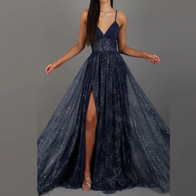 ✨ Sequin Deep V-Neck Split Evening Dress ✨