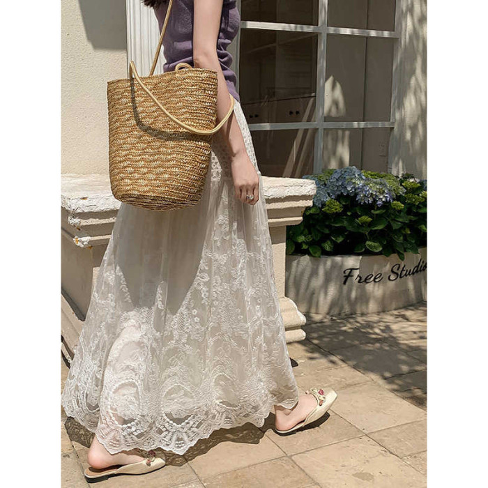 ✨ Lace Trim Mesh A-Line Maxi Skirt ✨