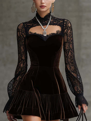 ✨ Sexy Velvet Lace Hollow Out Mini Dress ✨