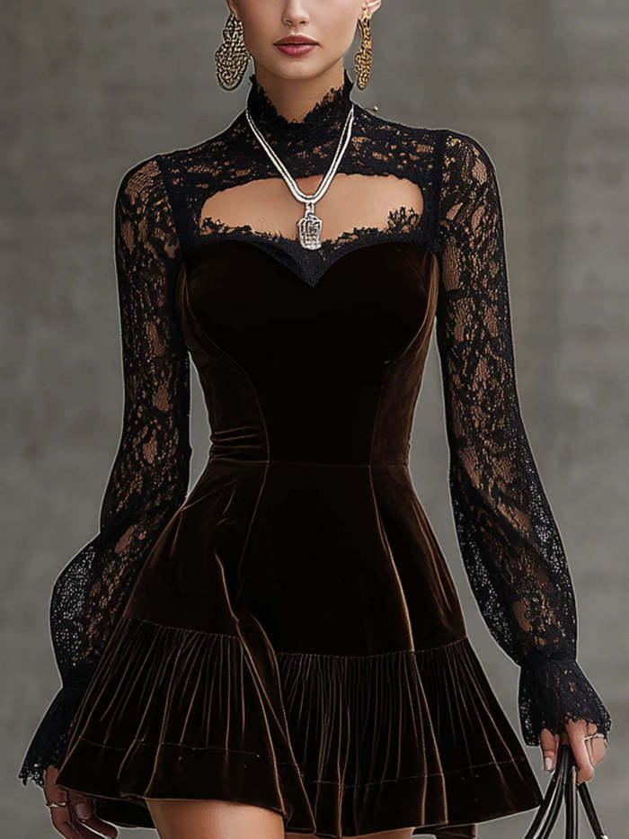 ✨ Sexy Velvet Lace Hollow Out Mini Dress ✨
