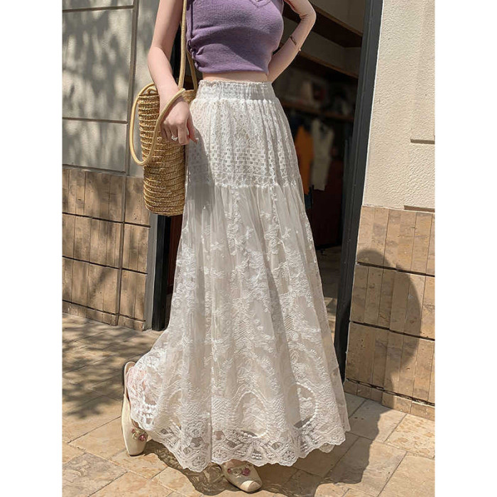 ✨ Lace Trim Mesh A-Line Maxi Skirt ✨