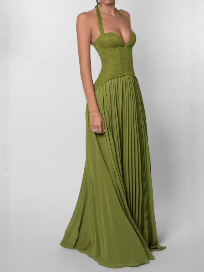 ✨ Embroidered Lace-Up Backless Maxi Dress ✨