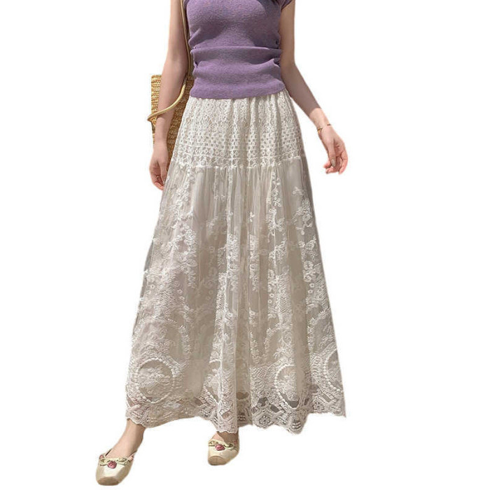 ✨ Lace Trim Mesh A-Line Maxi Skirt ✨