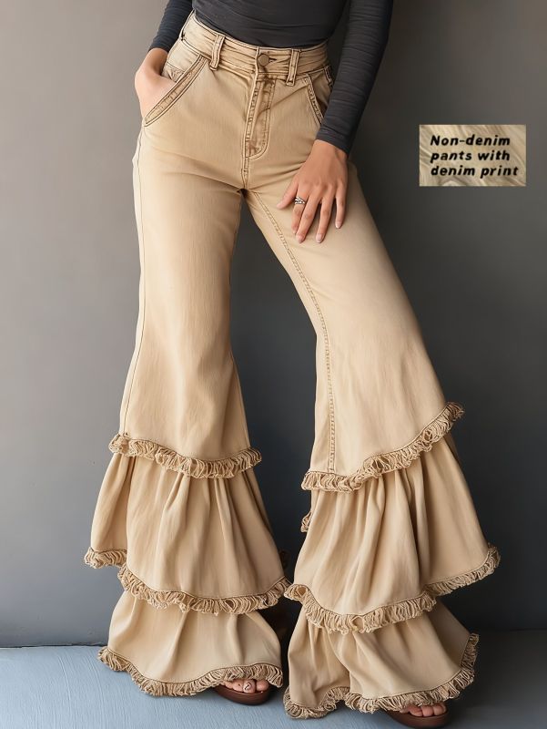 Retro Ruffled Faux Denim Flare Pants ✨