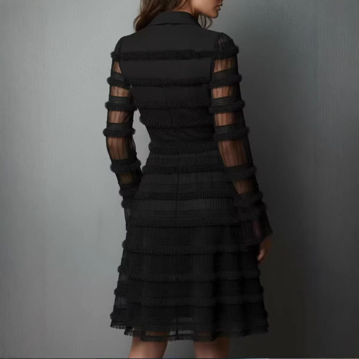 ✨ Sheer Mesh Fringe Trim Ruched Dress ✨
