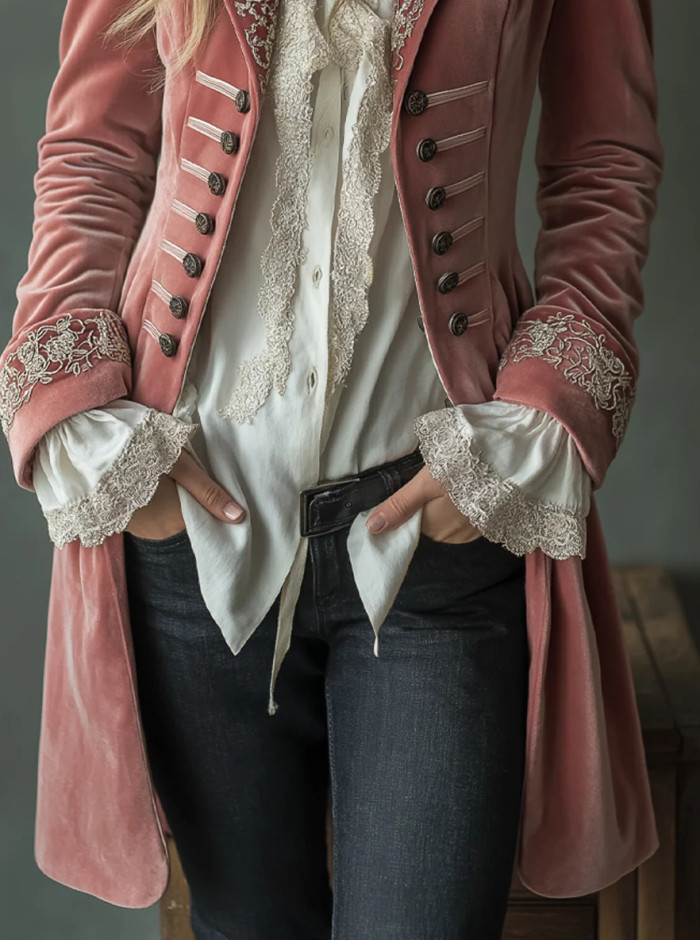 ✨ Vintage Gold Velvet Lace Patchwork Coat ✨