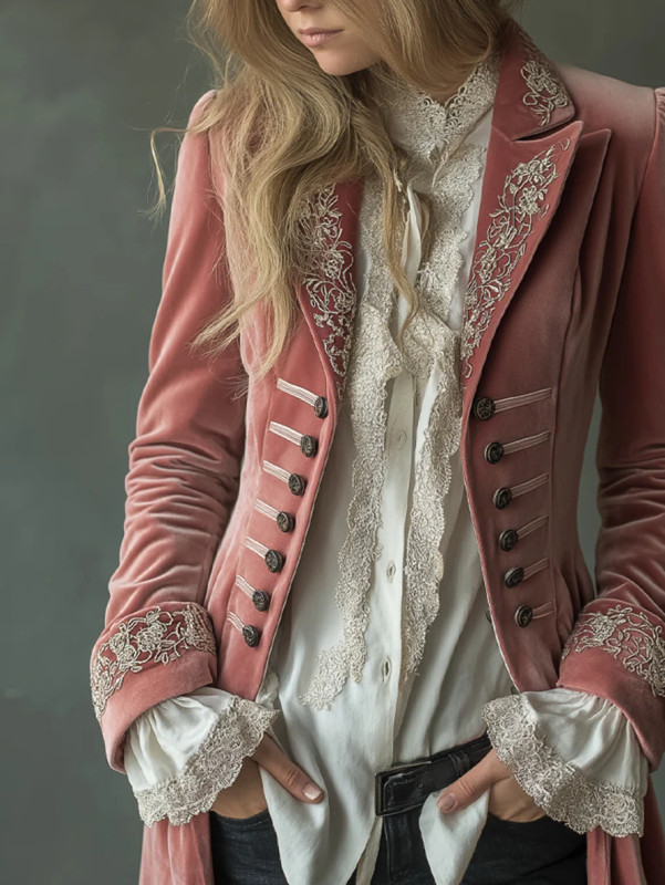 ✨ Vintage Gold Velvet Lace Patchwork Coat ✨