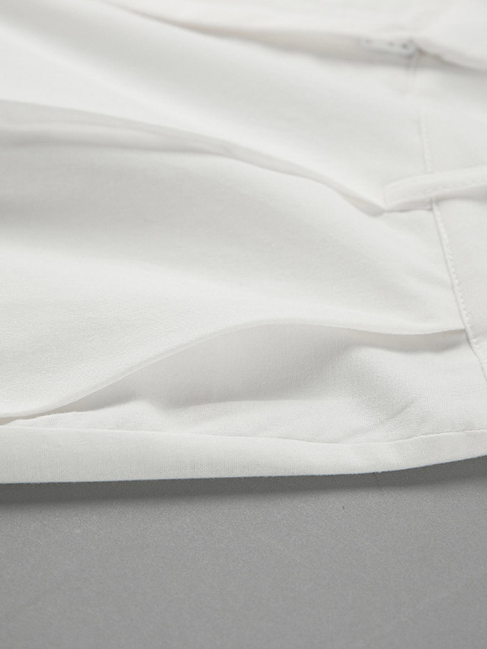 Elasticated Waist High Waisted Pleated Solid Color Split-Joint Pants