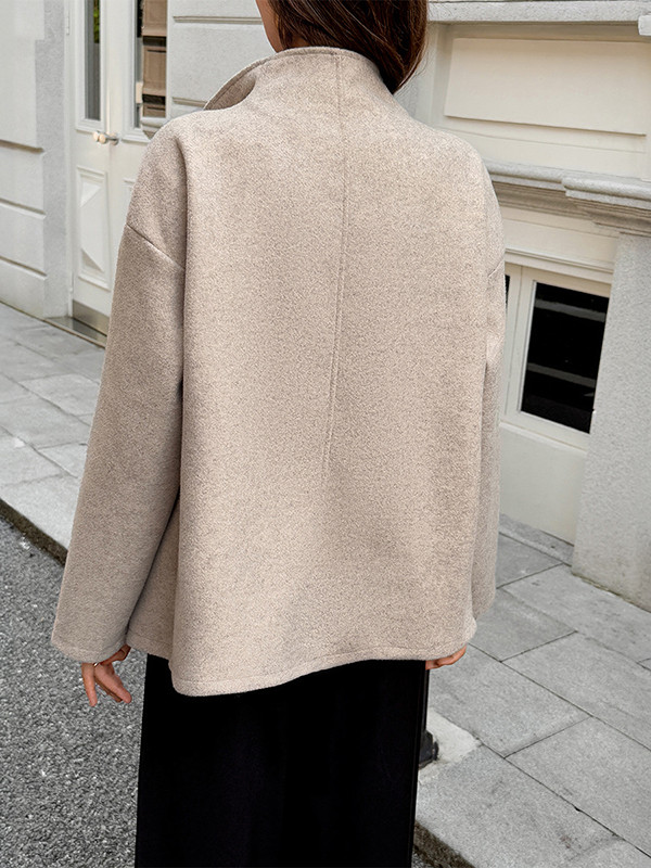 Solid Color Buttoned Long Sleeves Stand Collar Outerwear Coats&Jackets