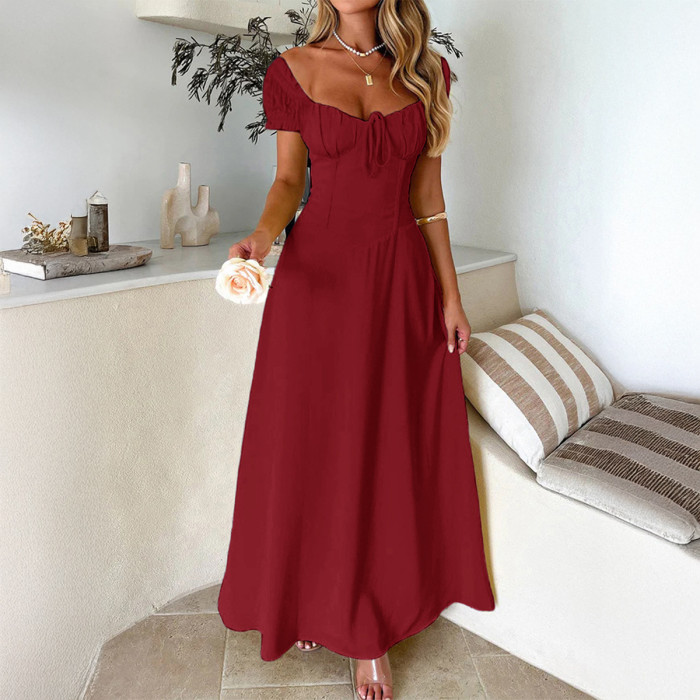 ✨ French Style Lace-up Pleated Puff Sleeve Elegant Dress ✨