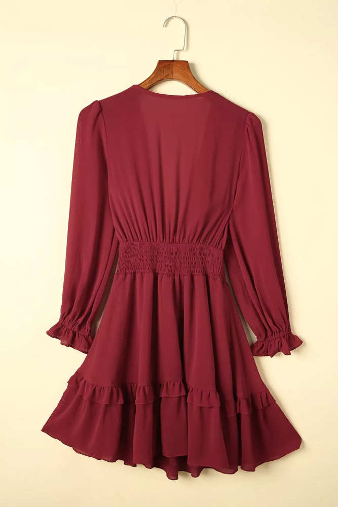Elegant Tie-Front Ruffle Mini Dress with Smocked Wiast