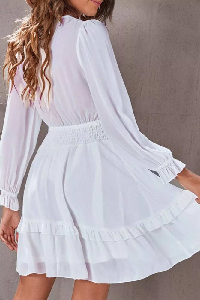 Elegant Tie-Front Ruffle Mini Dress with Smocked Wiast