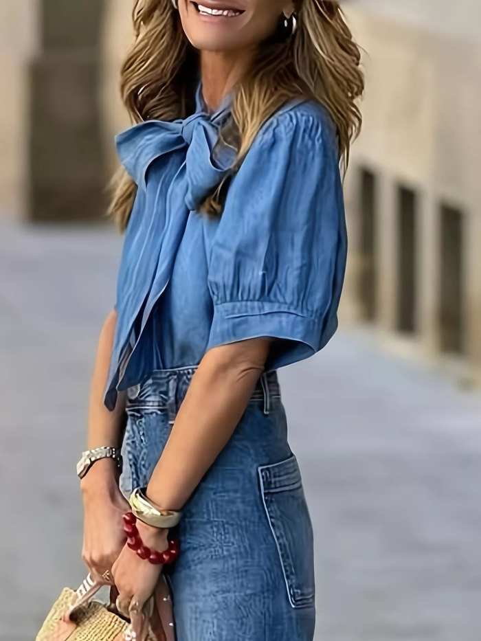 Bow-Tie Puff Sleeve Blouse