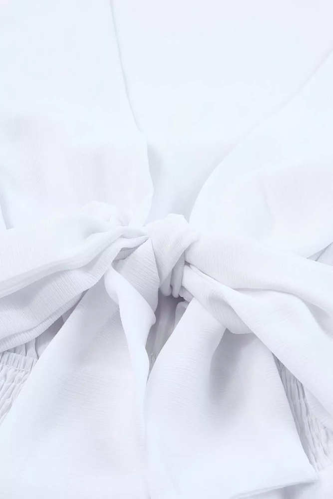 Elegant Tie-Front Ruffle Mini Dress with Smocked Wiast