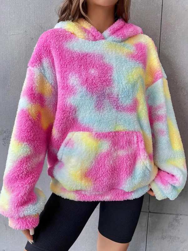 Full Size Tie-Dye Plush Drop Shoulder Hoodie Plus Size