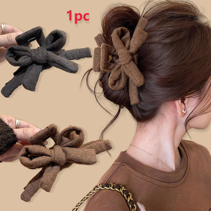 ✨Elegant Solid Color Fabric Bow Winter Hair Claw✨