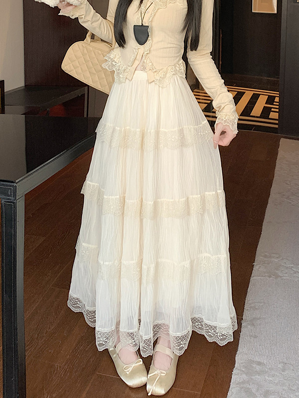 ✨High Waist Lace Pleated A-Line Umbrella Midi Skirt✨