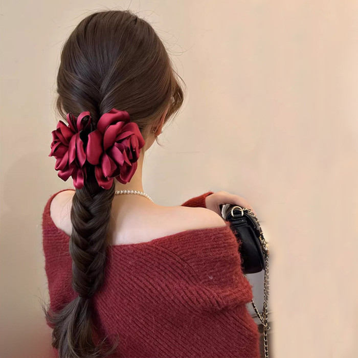 ✨Vintage Elegant Satin 3D Rose Hair Claw Clip✨