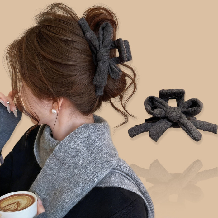 ✨Elegant Solid Color Fabric Bow Winter Hair Claw✨